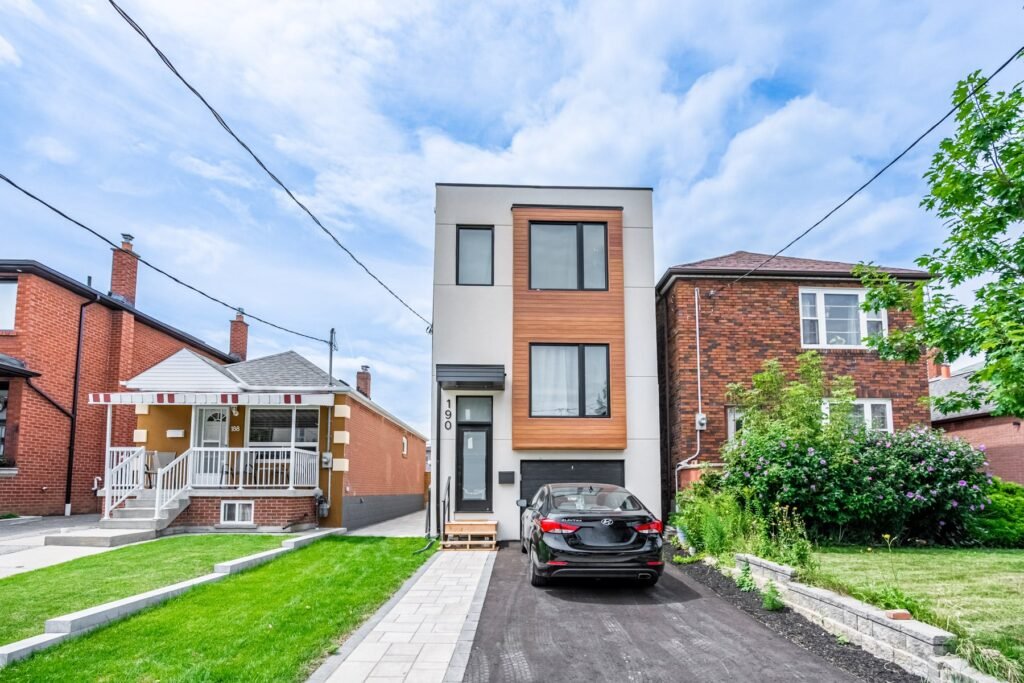 New modern custom home front exterior in West Toronto
