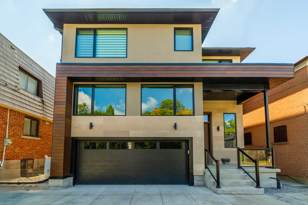 Modern custom home front exterior in Lansing North York