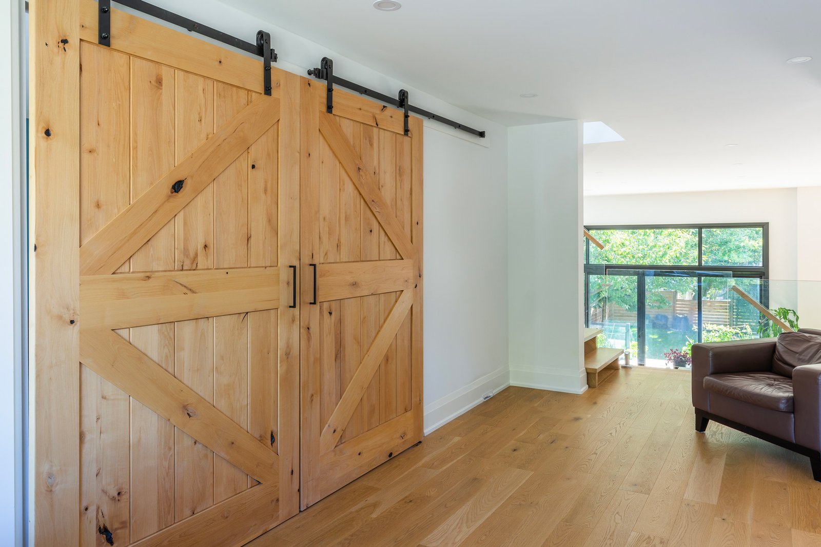 Sliding barn doors on the main floor