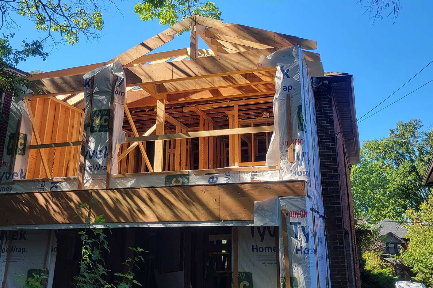 Framing of the second storey addition during the Old Mill renovation