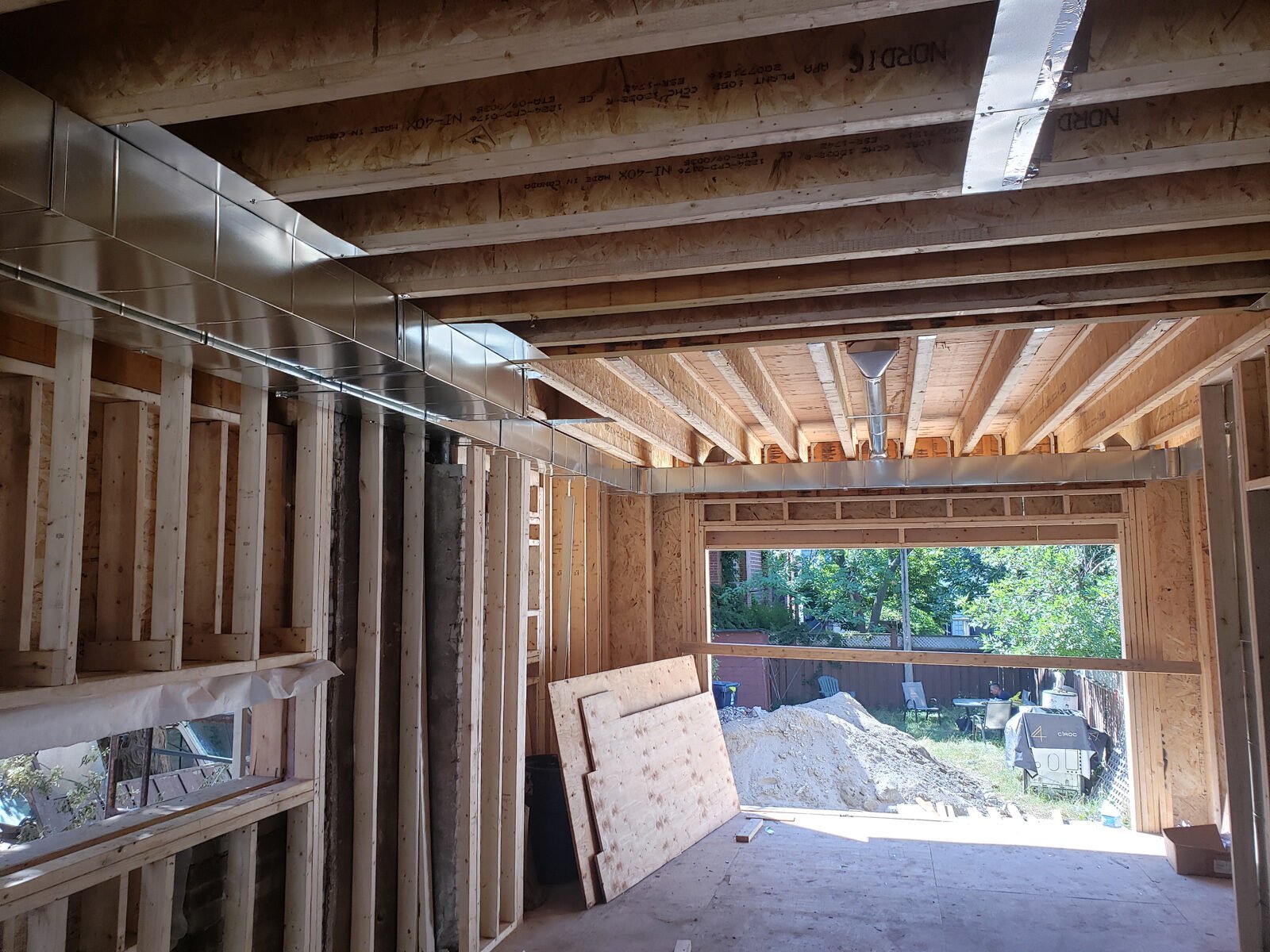 Second storey framing during construction