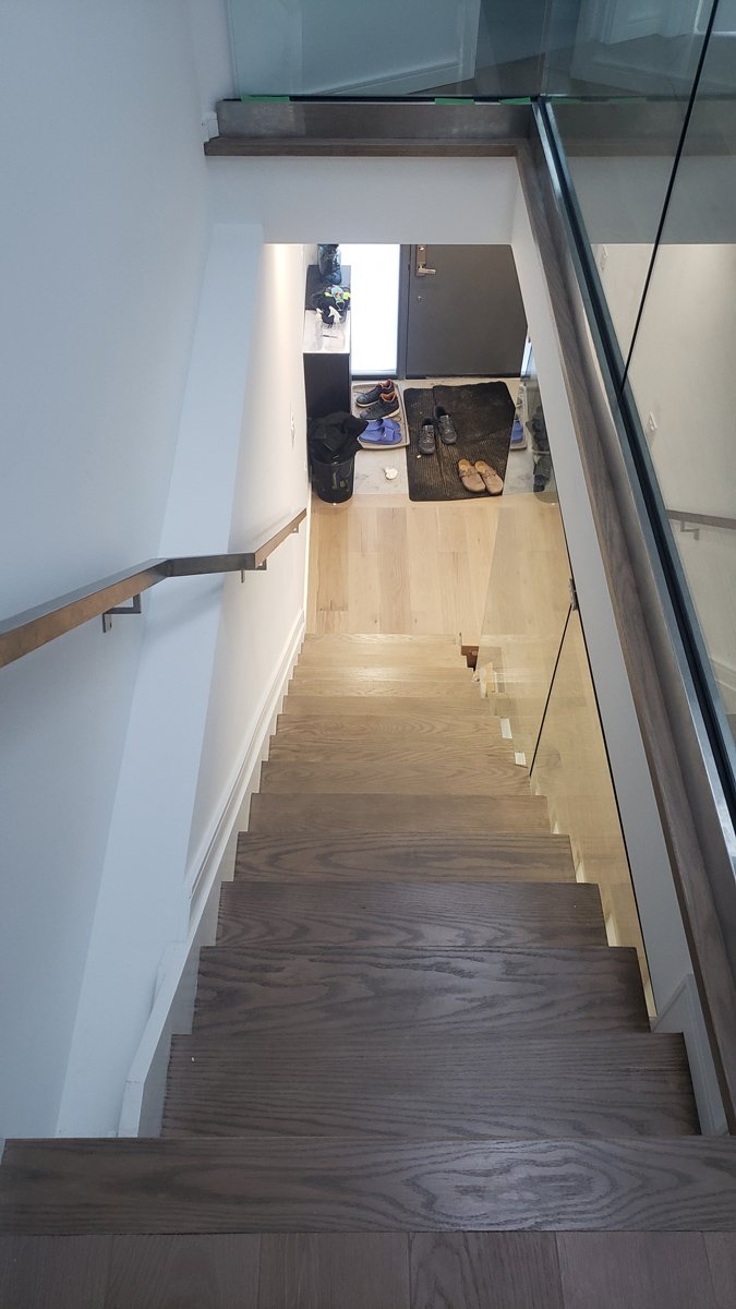 Staircase with glass railing