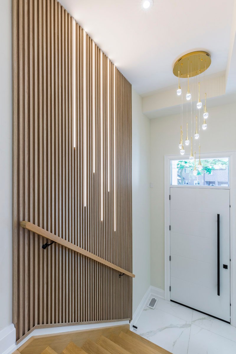 Front Entry Fluted Wood Slat Wall