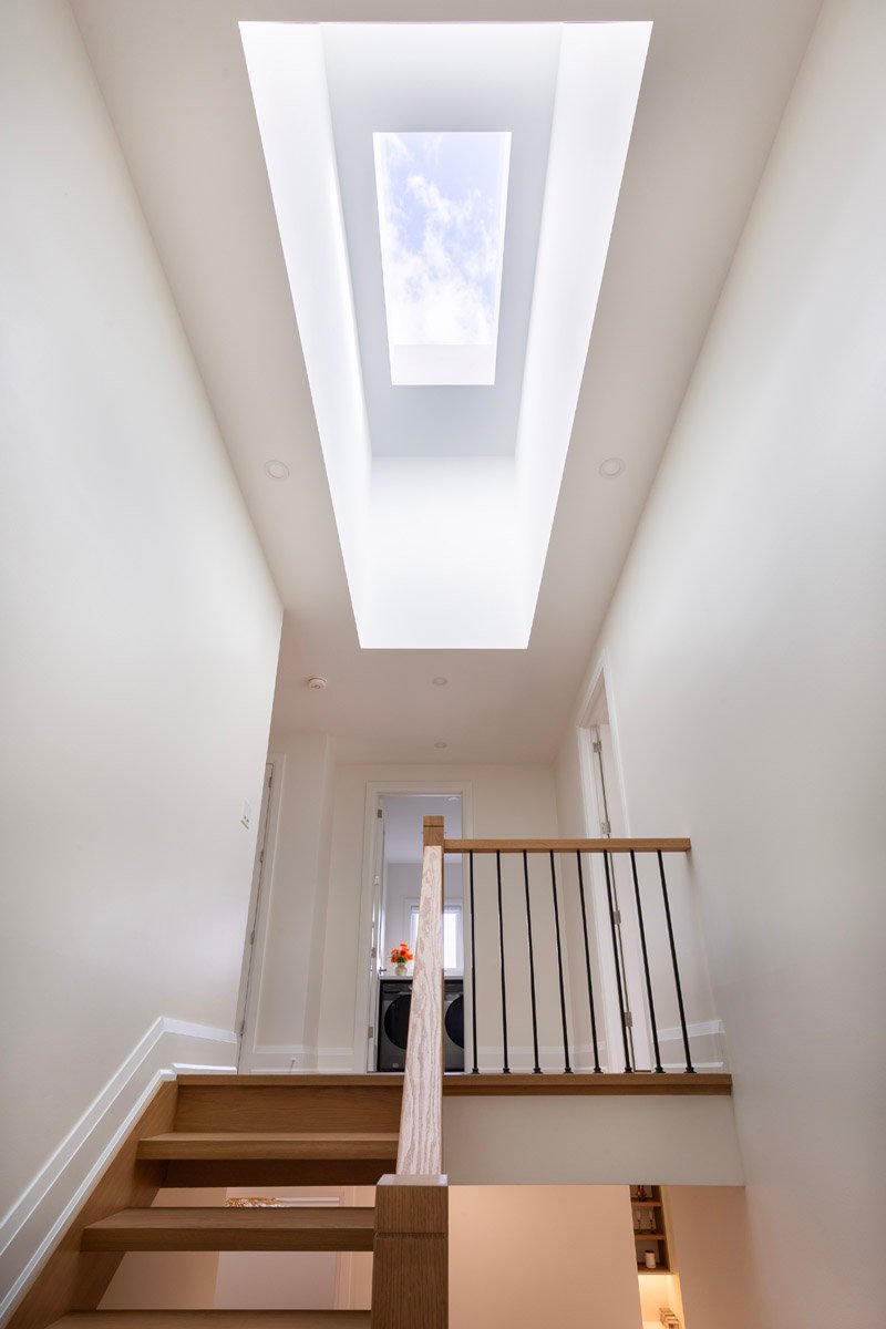Staircase landing with skylight above