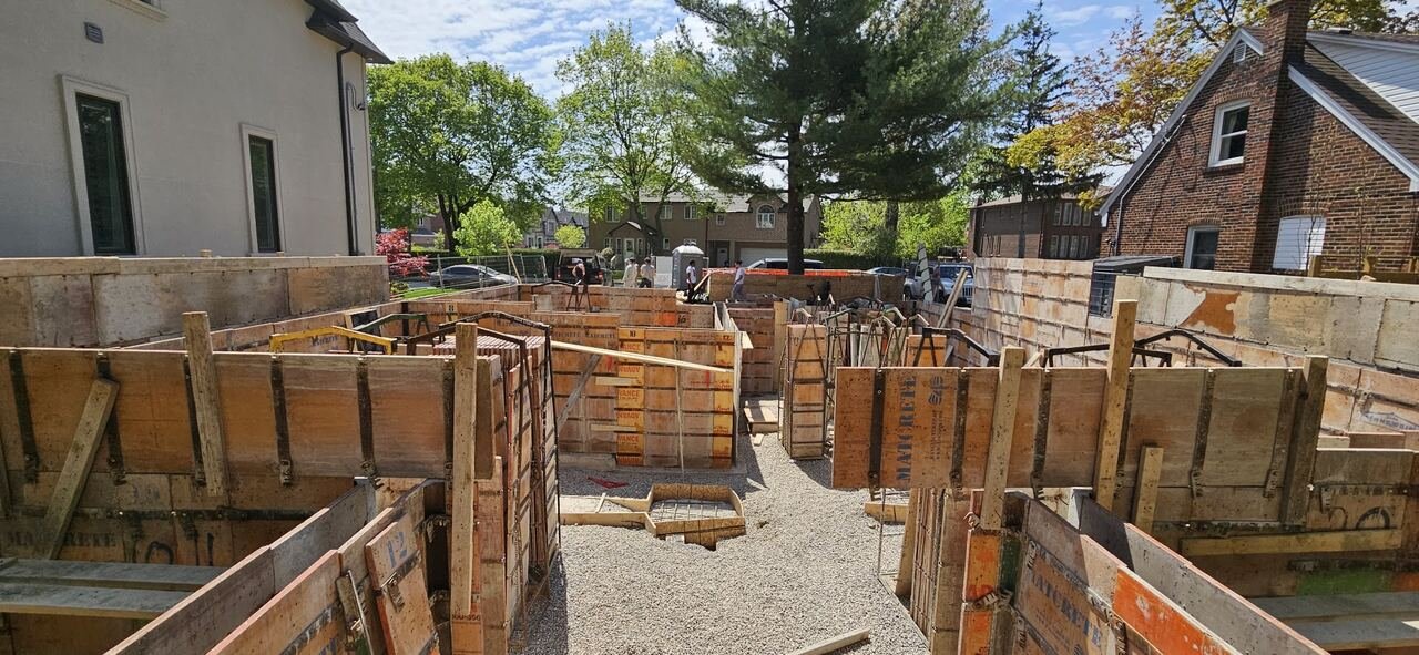 Foundation formwork set for the new custom home before the concrete pour