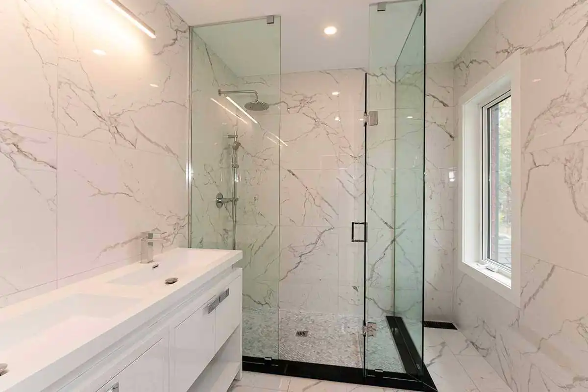 Marble bathroom with glass shower