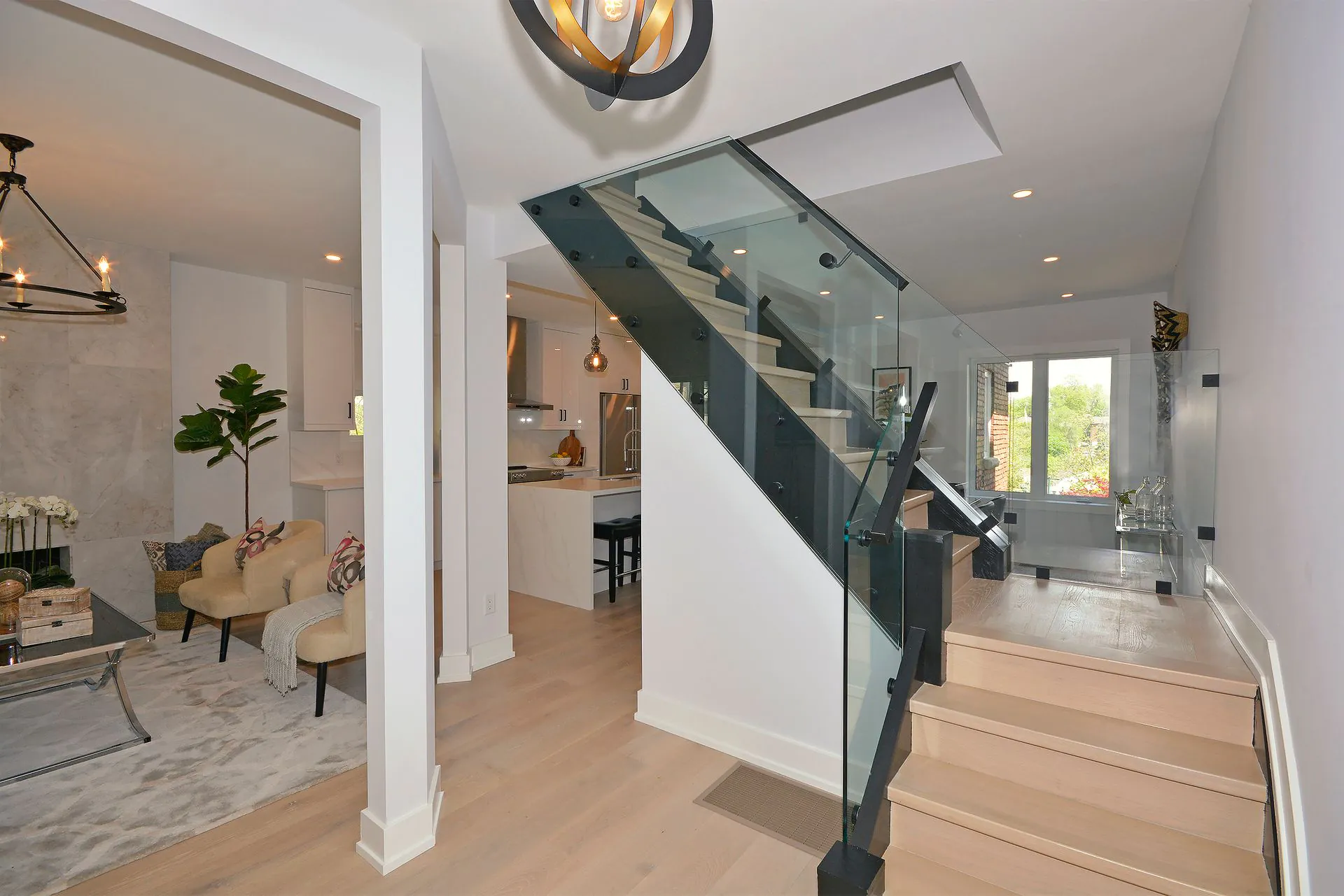 New staircase with glass railings