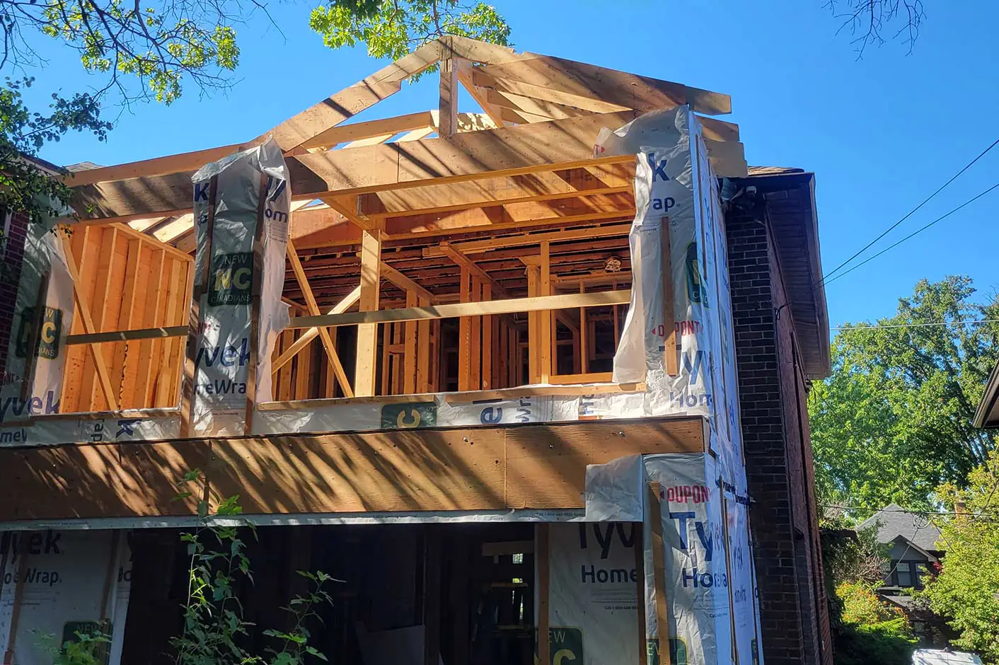 Framing of the second storey addition during the Old Mill renovation
