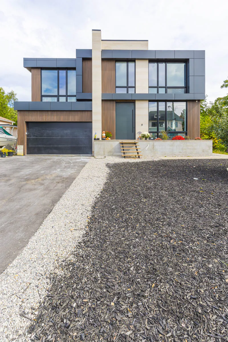 Modern home front with driveway