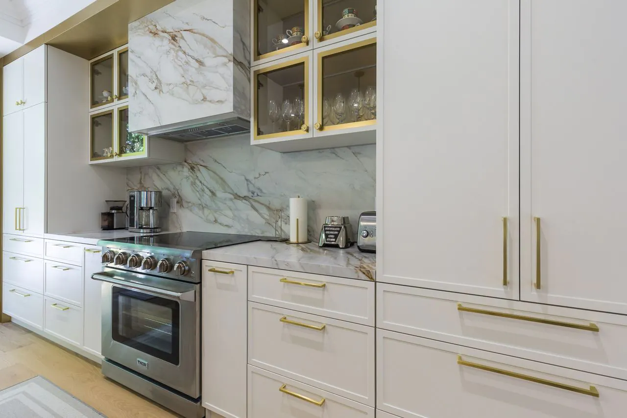 Kitchen Range Marble Hood Gold Hardware